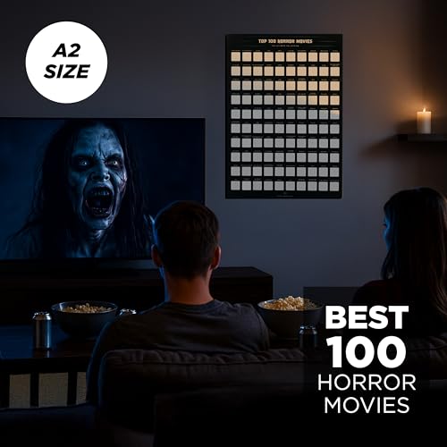 Enno Vatti Horror Movie Scratch Off Poster - Top 100 Scary Movies Poster Featuring Iconic Horror Films - Unique Wall Decor and Thoughtful Gift for Horror Movie Fans - 16.5 x 23.4 Inches - Black - style: Top 100 Horror Movies
