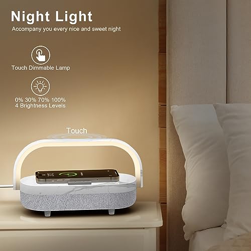 Nightstand Lamp with Wireless Charger,4 in 1 Touch Bedside Lamp Bluetooth Speaker,Portable Dimmable LED Night Light,Corporate Gifts Premium for Employees Clients,Birthday Gifts Women Wife Friend - color: Marble Pattern