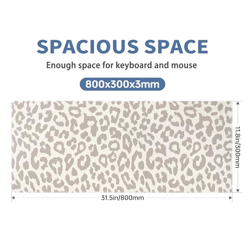 Leopard Print Mouse Pad Large Desk Mat Extended Keyboard Mouse Pad Cute XL Mousepad with Non-Slip Base and Stitched Edge Mouse Mat Desk Pad 31.5 x 11.8 in Mouse Pads for Desk Decor Home Office Gaming - color: Light Leopard Print