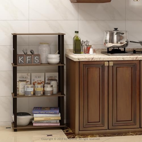 Furinno TURN-S-TUBE Storage Shelves, 4-Tier Book Shelf, Corner Shelf, Toolless Open Shelves, for Organization and Storage, Living Room, Garage, Home Office, Walnut - color: Walnut/Brown, size: 4-Tier Square Tube