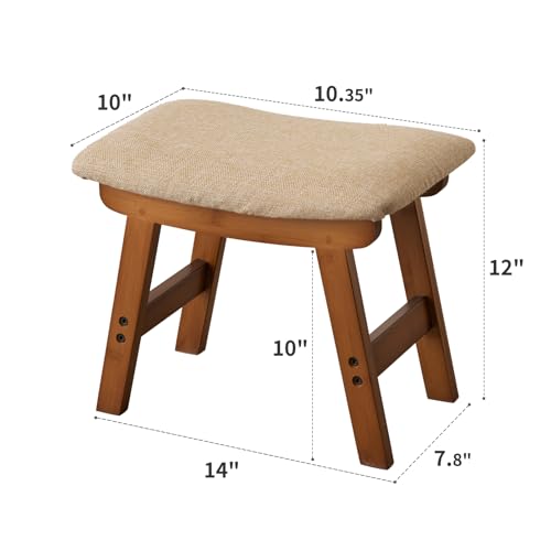 Kitsanery Foot Stool,Ottoman,Bamboo Small Sofa Foot Rest Under Desk,Extra Seating for Living Room, Bedroom and Kitchen(Brown Stool Legs - Beige Surface) - color: Brown Stool Legs - Beige Surface