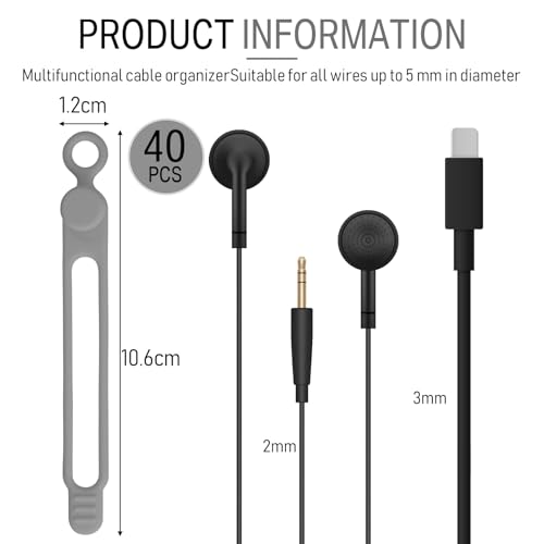 Nuanchu 40 Pcs Silicone Cable Ties Reusable Holder Adjustable Straps Multipurpose Charging Cable Organizer for Fastening Charging Cords Wires(4.17 Inch,Gray) - color: Gray, size: 4.17 Inch