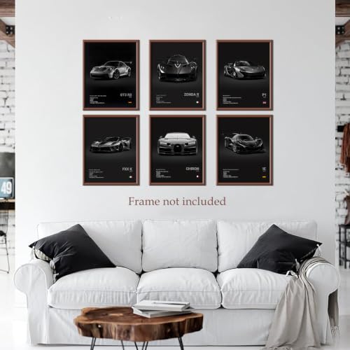 CSLGQGV Car Poster Vintage Racing Car Wall Art Supercar Canvas Prints Painting For Men Room Pictures Guys Dorm Room Aesthetics Decor Bedroom Office (Unframed,12×16inch,6pcs) black - color: Black, size: 12" x 16" Poster