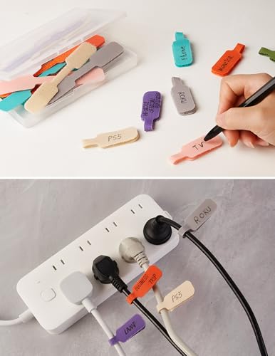 Cable Labels Large Size, Multi-Color (40-Pack) Write On Cord Tags for Organizing Wires and Identification,Reusable and Versatile for Multiple Purposes - 8Color