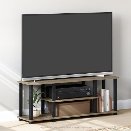 Furinno Turn-N-Tube No Tools 3D 3-Tier Entertainment TV Stand up to 50 inch TV, Square Tubes, French Oak Grey/Black - color: French Oak/Black, size: 50 inch
