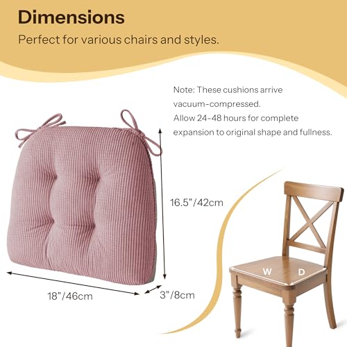 Indoor Kitchen Chair Cushions Set of 4 18"X16.5"X3" Soft Anti Slip Dining Chair Pads Tufted Kitchen Seat Cushion with Ties, Light Pink - color: Light Pink