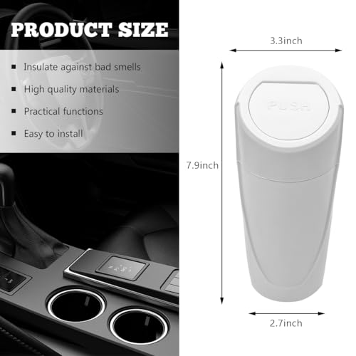 Car Trash Can Bin with Lid, Mini Vehicle Cup Holder Organizer Leakproof Garbage Bin, Waterproof Cup Type Trash Can Multi-Function Storage Container for RV Home Office (White) - color: White
