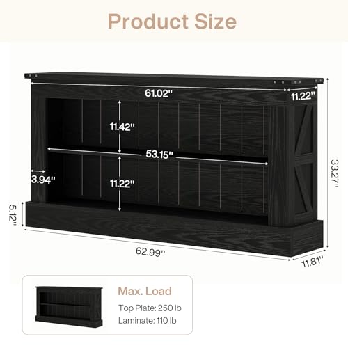 Tribesigns 63-Inch Long Console Table for Entryway, Narrow Long Entry Table with Shelves for Living Room, Farmhouse Sofa Console Behind Couch, for Foyer, Hallway, Black - color: All Black