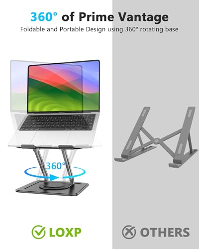 LOXP Adjustable Laptop Stand, Computer Stand with 360 Rotating Base, Ergonomic Laptop Riser Mount for Desk Foldable Protable Computer Desk Fits with MacBook Pro Air (10-16") - Black - color: Classic Black