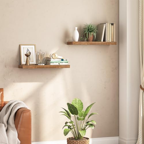 HOOBRO Floating Shelves for Wall, Wall Mounted Shelf Set of 2, 31.5" Hanging Shelf with Invisible Brackets, for Wall Storage in Bathroom Bedroom Kitchen Living Room Office, Rustic Brown BF80BJP201 - color: Rustic Brown, size: 31.5 Inches