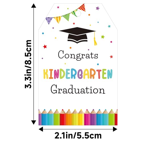 G2PLUS Graduation Gift Tags - 50Pcs Congrats Kindergarten Graduation Tags, White Paper Gift Tag with String for Class of 2026 Graduate, Preschool Congratulate Party Favors - style: Kindergarten Graduation