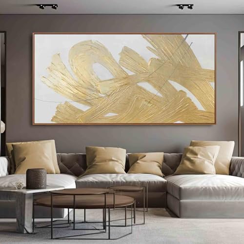Large Gold Wall Art Abstract Canvas Wall Decor Framed Arts Pictures Modern Artwork Hand Drawn Paintings 36"x70" - color: Gold, size: 70"L x 36"W