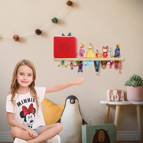 PHOENANCEE for Tonies Shelf Magnetic,for Tonie Figures Wall Shelves,for Toniebox Shelf Audio Toy Figurine Holder Organizer (Storage 36 Character),Compatible Charging Station for Kid's Room,Oak,1 Tier - color: Natural Wood, size: 1-Tier
