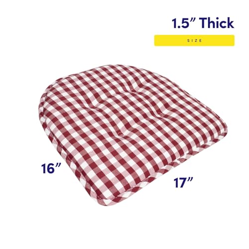 Sweet Home Collection Chair Cushion Memory Foam Pads Tufted Slip Non Skid Rubber Back U-Shaped 17" x 16" Seat Cover, 4 Count (Pack of 1), Checkered Wine/White - color: Checkered Wine/White, size: 4 Pack, style: Foam Pads
