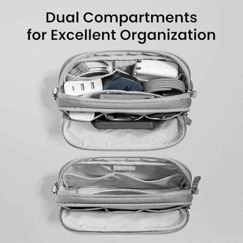 tomtoc Electronic Organizer Travel Case, Water Resistant Dual Compartment Tech Pouch Cable Organization Storage Bag for Charger, Cord, Phone, Hard Drive, Power Bank, Accessories Travel Essentials - color: Gray, size: Medium