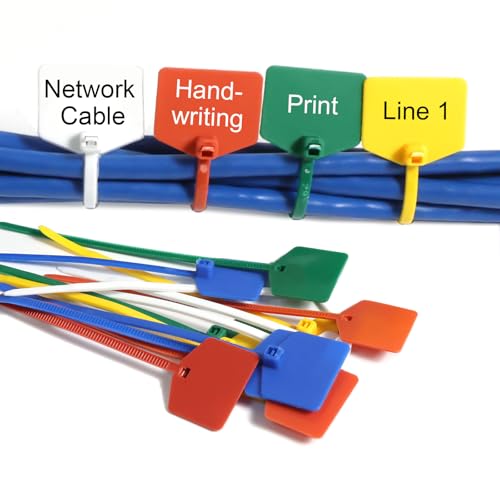 Cable Labels Wire Zip Ties, Self-Locking Cord Markers with Waterproof Plastic Tags - for Electrical Wiring, Ethernet Identification & Cabling - color: White, size: Small