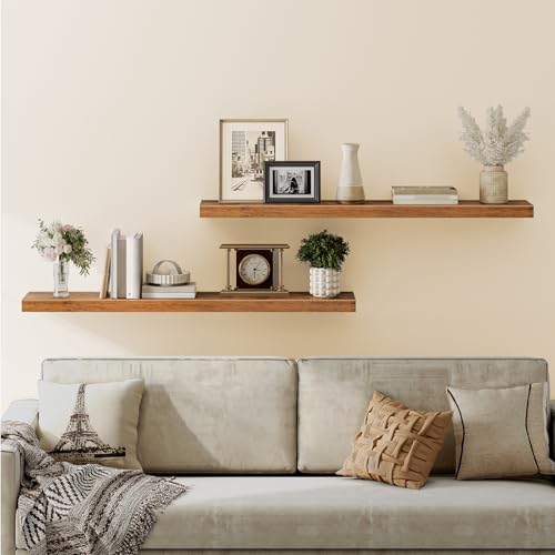 HOOBRO Floating Shelves for Wall, Wall Mounted Shelf Set of 2, 55" Hanging Shelf with Invisible Brackets, for Wall Storage in Bathroom Bedroom Kitchen Living Room Office, Rustic Brown BF140BJP201 - color: Rustic Brown, size: 55 Inches