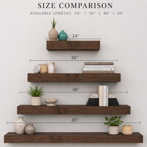 Urbandi Modern Floating Shelves 3 Inches Thick for Wall, Wide Shelves for Kitchen, Living Room, Bedroom, and Bathroom, Natural Pine Wood, Rustic Wooden Shelf, (Set of 2) (Provincial, 36Lx3Hx8D) - color: Provincial, size: 36Lx3Hx8D