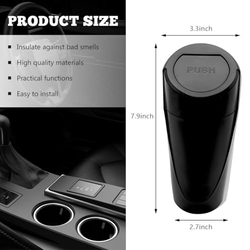 Car Trash Can Bin with Lid, Mini Vehicle Cup Holder Organizer Leakproof Garbage Bin, Waterproof Cup Type Trash Can Multi-Function Storage Container for RV Home Office (Black) - color: Black