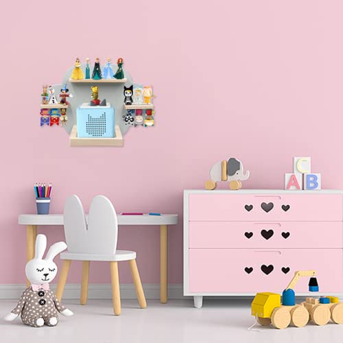 Wall Shelf (Cloud) for Toniebox, Charging Station and 12-18 Tonie Figures, Magnetic Wooden Floating Shelf Compatible with Toniebox MP3 Audio Player & Character, Storage Rack for Kids Play Room