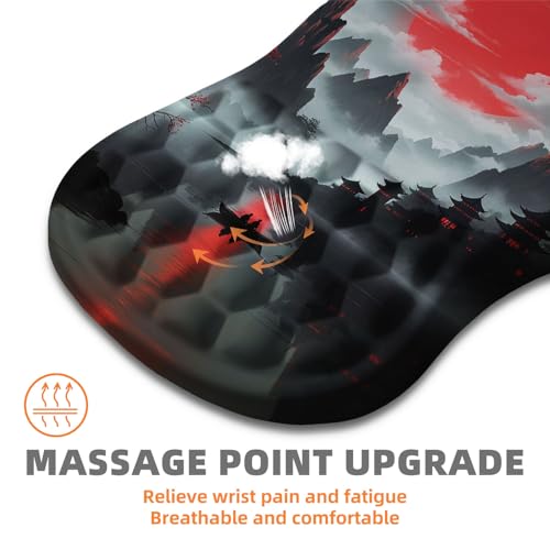 Ergonomic Mouse Pad with Wrist Rest, Memory Foam Wrist Support for Carpal Tunnel Pain Relief, Massage Design Mousepad and Non-Slip Base for Office and Gaming, 12x8 Inch, Red Moon - color: Red Moon