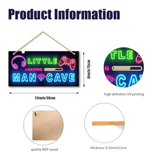 Little Man Cave, Boys Gaming Room Decor Wooden Door Sign for Gamer Room, Baby Boys Bedroom Wall Decorations for Nursery Toddler Nursery Playroom Wall Art - color: boy cave (game)