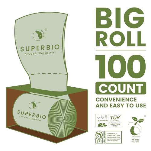SUPERBIO 13 Gallon Compostable Kitchen Waste Bags, 50 Count, 1 Pack, Flat top Food Scrap bags, Certified by BPI and OK compost INDUSTRIAL, 49.2L, 0.87 Mil - color: 13 Gallon Flat Top, 50 Count