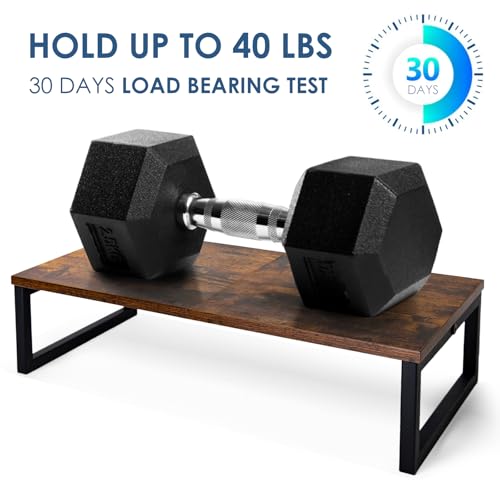 ARCOBIS 20 Inch Monitor Riser, Wood & Metal Computer Monitor Stand Riser for Desk, Rustic Brown