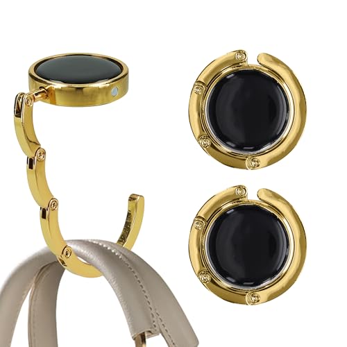 kwmobile Purse Hook for Table - Set of 2 Purse Holder - Folding Handbag Hanger - Portable Bag Holder - Bag Hooks for Desk - Table Hook Gold - color: Gold