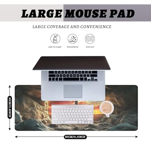 Jesus Cross Hole Mouse Pad Easter Christ Resurrection Faith Large Gaming Mouse Mat with Stitched Edges,Non-Slip Waterproof Rubber Base Mous Mat 31.5x11.8 in - color: Jesus Cross Hole, size: 31.5L x 11.8W inches