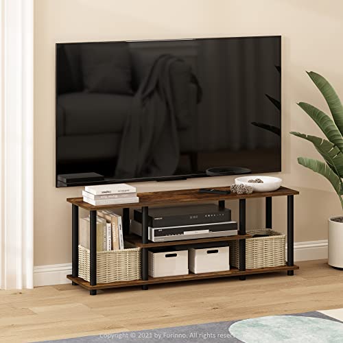 Furinno Turn-N-Tube No Tools 3D 3-Tier Entertainment Stand up to 50 inch TV, Amber Pine/Black - color: Amber Pine/Black, size: 50 inch