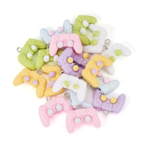 Cheriswelry 24Pcs Game Controller Charms Key Ring Pendant Charms Video Game Resin Charm 18mm 6 Colors for DIY Craft Earring Necklace Jewelry Making