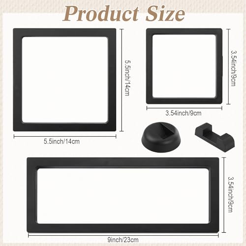 Harloon 12 Pcs 3D Floating Display Case Floating Frame Display Holder Stand Challenge Coin Jewelry Frame Box for AA Medallions Fossil Rock Gemstones Specimen(Black,Multiple Sizes,Multiple Base) - color: Black, size: Multiple Sizes, style: Square Base/Rect