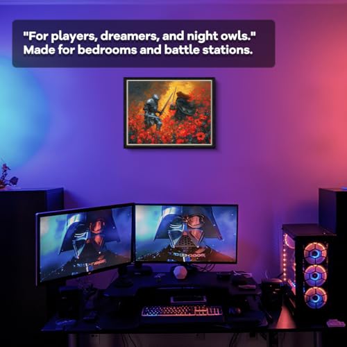 WOXZQ Epic Fantasy Knight Duel in Red Flower Field Elden Ring Inspired Battle Scene Wall Art Print for Gamer Room Decor Canvas Illustration 15x12 Inch - color: Blood and Bloom