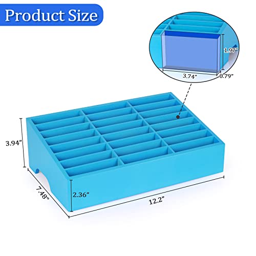 24-Grid Wooden Cell Phone Holder Desktop Organizer Storage Box for Classroom Office (Blue 24-Grid) - size: Blue 24-Grid