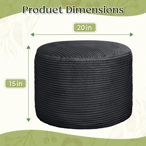 Round Corduroy Ottoman Foot Rest Pouf for Living Room Couch - Soft Plush Shredded Foam Filled Hassock Stool, Comfy Footstool - color: Black, size: 20"D x 20"W x 15"H
