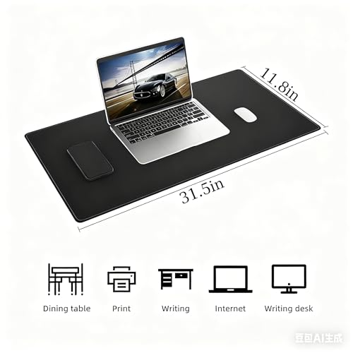Non-Slip Leather Desk Mat, 31.5" x 11.8" Waterproof Laptop Computer Desk Keyboard Pad, Large Mouse Pad for Office,Work, Home, Decor (Black) - color: Black