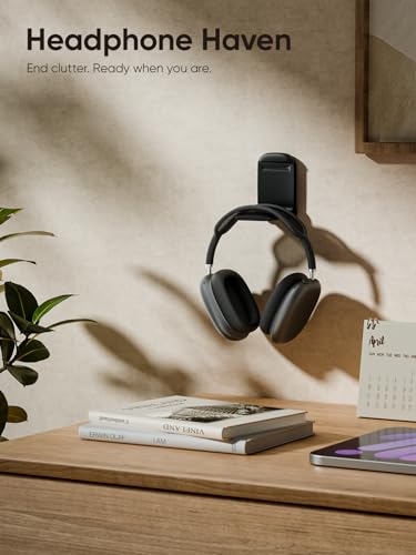 MAMUVIMO Headphone Stand, 2 Pack Headset Stand Foldable&Sticky, Headphone Holder Hook Mount with Non-Slip Silicone, Adhesive Earphone Desk Hanger Clip Space-Saving for Airpods Max, All Earphones-Black - color: Black, size: 2 Pack