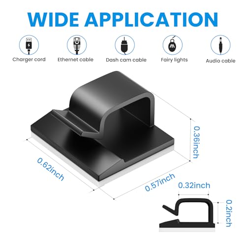 30 Pcs Small Black Adhesive Cable Clips for Cord Management Under Desk Nightstand Phone PC Charger Plug Speaker TV Cord Holder Keeper Hook Wall Wire Organizer Car Dash Cam Ethernet Christmas Light - color: Black, size: Small