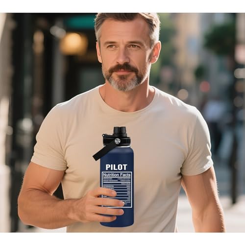 Pilot Water Bottle 32oz, Aviation & Airplane Gifts For Men, Pilot Gauges Gear Tumbler Airplane Gift, Birthday Father's Day Christmas Pilots Gifts For Aviation Dad Son Husaband Him - color: Pilot