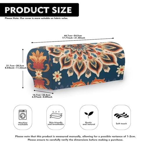 Blue Boho Mandala Flower Print Armrest Covers for Chairs, 2 PCS Stretch Furniture Protector for Recliner, Curved, Square, Stain Resistant Couch Armrest Covers - color: Blue Boho Mandala Flower