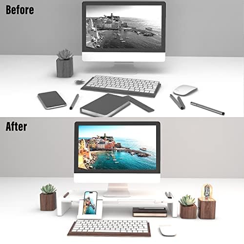OImatser Monitor Stand Riser with USB 3.0 Hub & Type-C Port, Foldable Adjustable Computer Stand with Storage Drawer, Pen Slot & Phone Holder, Space Saving Laptop Stand for Home Office Desk Organization (White-3.0 HUB-Adapter) - color: White-3.0 HUB-Adapte