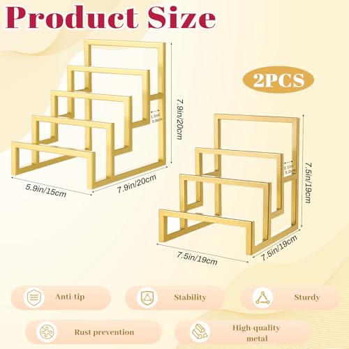 2 Pack Purse Organizer for Closet Display, 3 Layer and 4 Layer Gold Wallet Display Riser Stand Clutch Purse Organizer Metal Wallet Rack for Handbag Home Retail Boutique Store Supplies