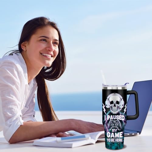 Game Tumbler with Lid and Straw, 40oz Gamer Water Bottle Cup with Handle, Gaming Travel Coffee Mugs, Birthday Gifts for Gamer Men Boys - color: Game 04, size: 40 Ounces