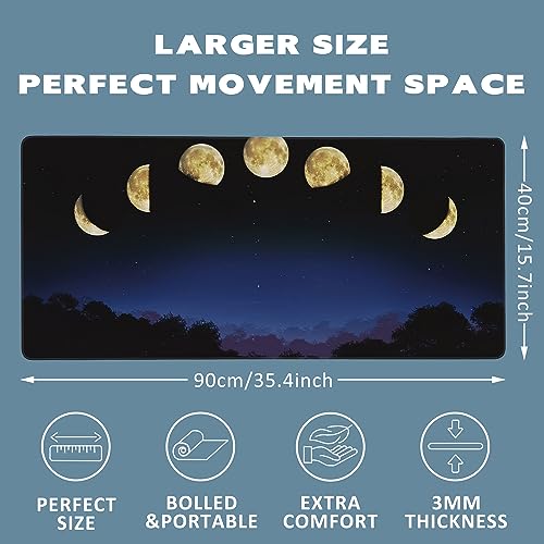 Large Mouse Pad Moon Phase Extended Gaming Mouse Pad Non-Slip Desk Mat with Stitched Edge Laptop Computer Keyboard Mousepad for Office Home 35.4" x 15.7" - color: Moon Phase