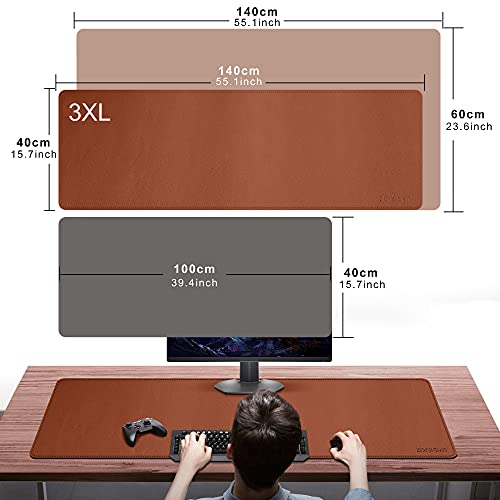 ZORESYN PU Leather Desk Pad (55.1"x15.8") - Waterproof Office Desk Mat for Keyboard and Mouse - Light Brown Extended Mouse Pad with Nonslip Base - color: Light Brown, size: 55.1L x 15.8W inches
