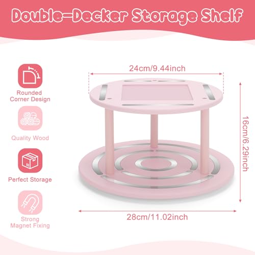 360° Rotating Storage Shelf for Toniebox1/2, 2-Tier Organizer Holder for 20~30 Tonies Figures, Wooden Magnetic Stand Display for Tonie Box Characters Tonieplay Game Controller - Pink - color: Pink, size: 2-Tier Turntable for Tonie