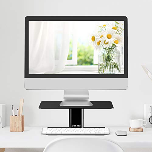 BoYata Monitor Stand, Adjustable Monitor Riser Metal Computer Stand Compatible with TV, PC, Laptop, Computer, iMac, and All Screen Display-Black - color: Black