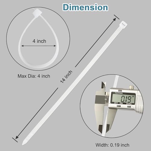 White Zip Ties 14 inch (1000 Pack), Clear, 50 lb, UV Resistant Cable Ties for Outdoor Use, LOCKLOCK - size: 14" (1000 Pack)
