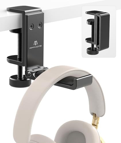 New Foldable Headphone Stand Hanger Holder Aluminum Headset Soundbar Stand Clamp Hook Under Desk Space Save Mount, Universal Fit Gaming Headphones, Black - color: Black